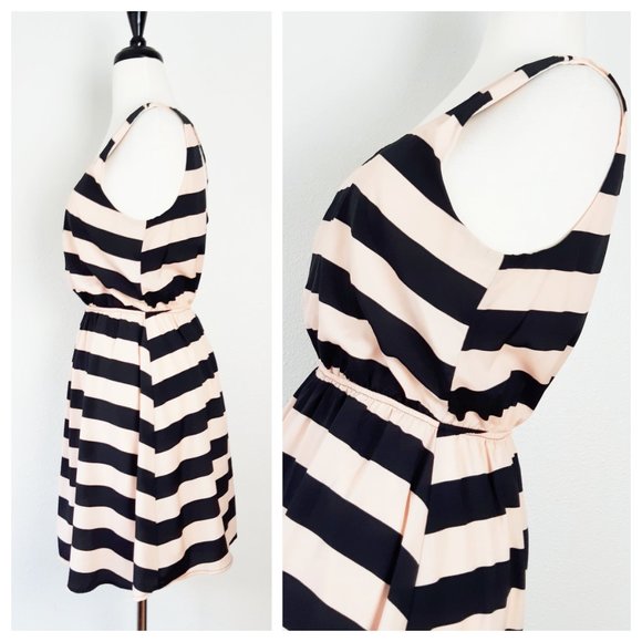 Windsor Striped Dress Criss Cross Knee Length Sleeveles A Line Elastic Waist - Picture 4 of 8